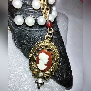 Victorian Cameo & Crystal Pendant Necklace